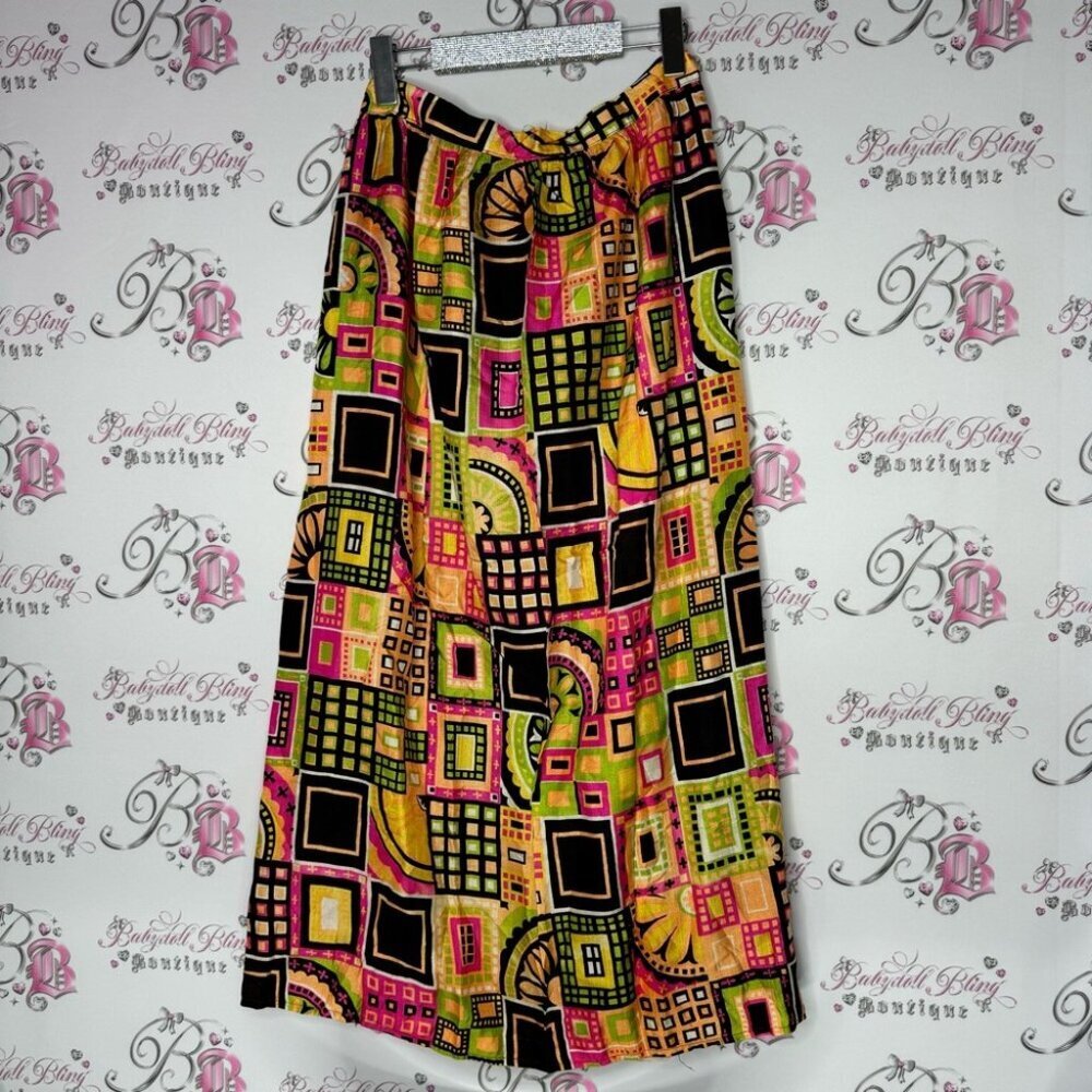 Skirt vintage neon groovy retro bright pink green brown yellow orange unique